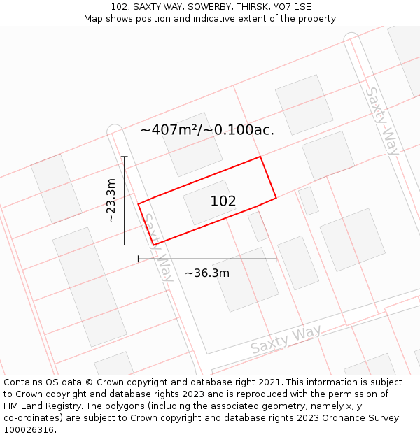 102, SAXTY WAY, SOWERBY, THIRSK, YO7 1SE: Plot and title map