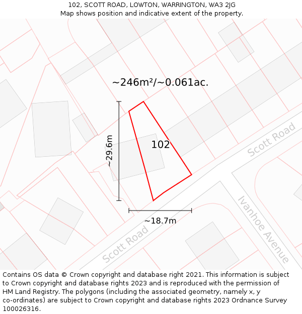 102, SCOTT ROAD, LOWTON, WARRINGTON, WA3 2JG: Plot and title map