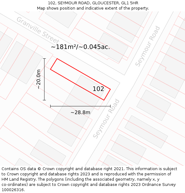 102, SEYMOUR ROAD, GLOUCESTER, GL1 5HR: Plot and title map