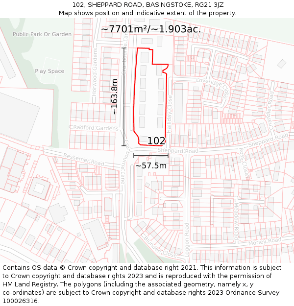 102, SHEPPARD ROAD, BASINGSTOKE, RG21 3JZ: Plot and title map
