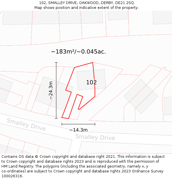 102, SMALLEY DRIVE, OAKWOOD, DERBY, DE21 2SQ: Plot and title map