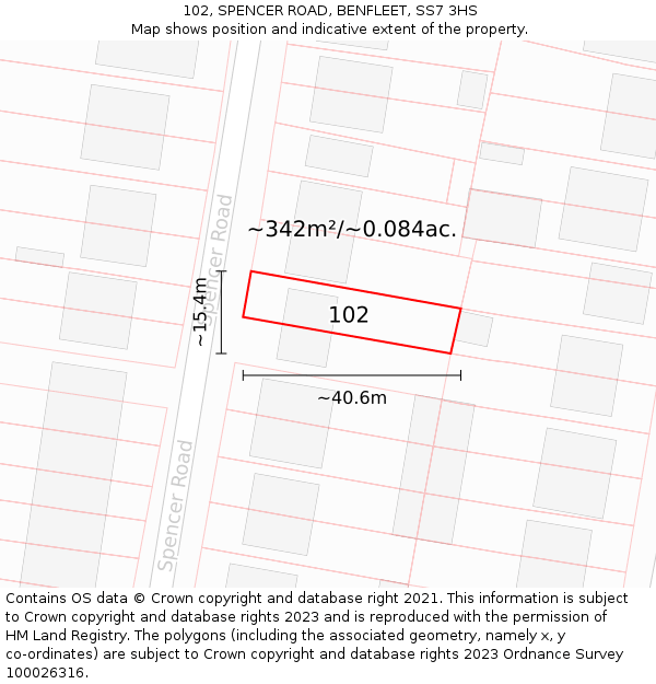 102, SPENCER ROAD, BENFLEET, SS7 3HS: Plot and title map