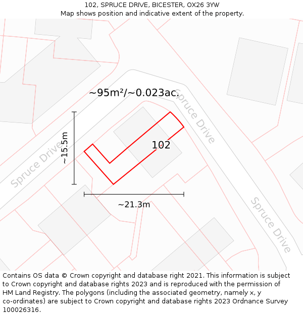 102, SPRUCE DRIVE, BICESTER, OX26 3YW: Plot and title map
