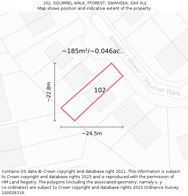 102, SQUIRREL WALK, FFOREST, SWANSEA, SA4 0UJ: Plot and title map
