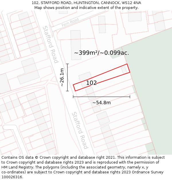 102, STAFFORD ROAD, HUNTINGTON, CANNOCK, WS12 4NA: Plot and title map