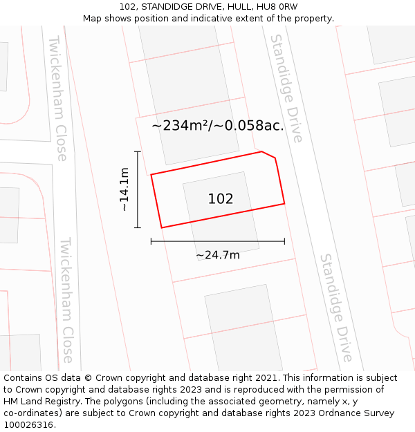102, STANDIDGE DRIVE, HULL, HU8 0RW: Plot and title map