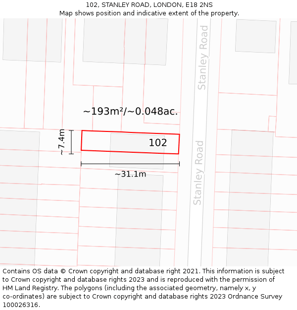 102, STANLEY ROAD, LONDON, E18 2NS: Plot and title map
