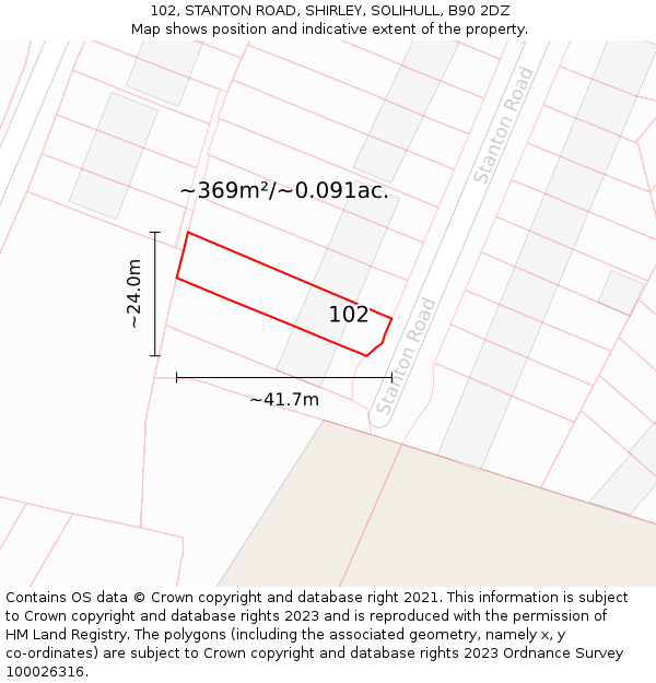 102, STANTON ROAD, SHIRLEY, SOLIHULL, B90 2DZ: Plot and title map