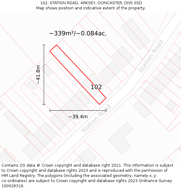 102, STATION ROAD, ARKSEY, DONCASTER, DN5 0SD: Plot and title map