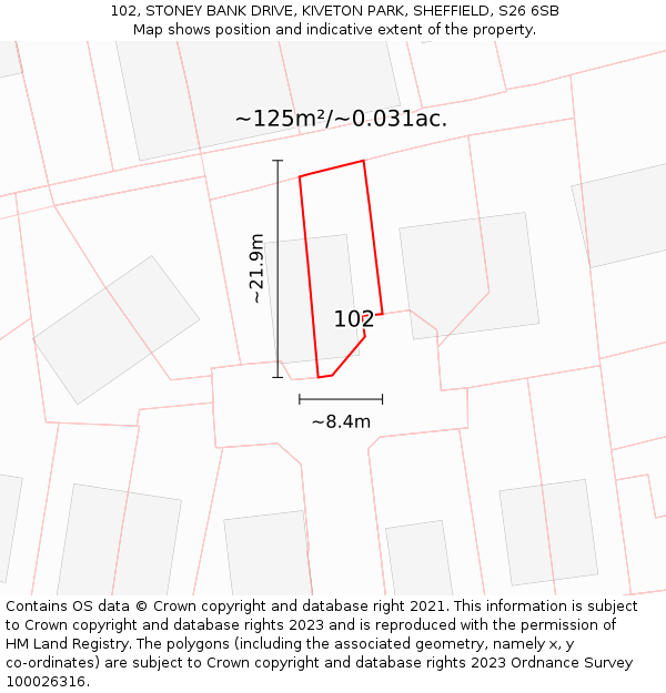 102, STONEY BANK DRIVE, KIVETON PARK, SHEFFIELD, S26 6SB: Plot and title map