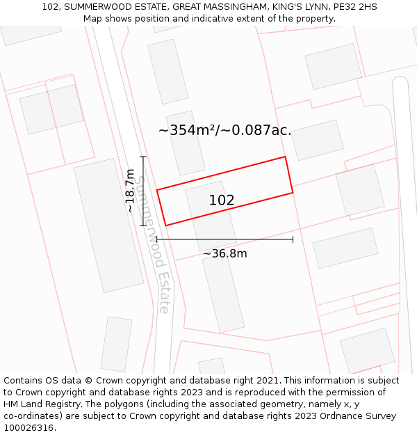 102, SUMMERWOOD ESTATE, GREAT MASSINGHAM, KING'S LYNN, PE32 2HS: Plot and title map