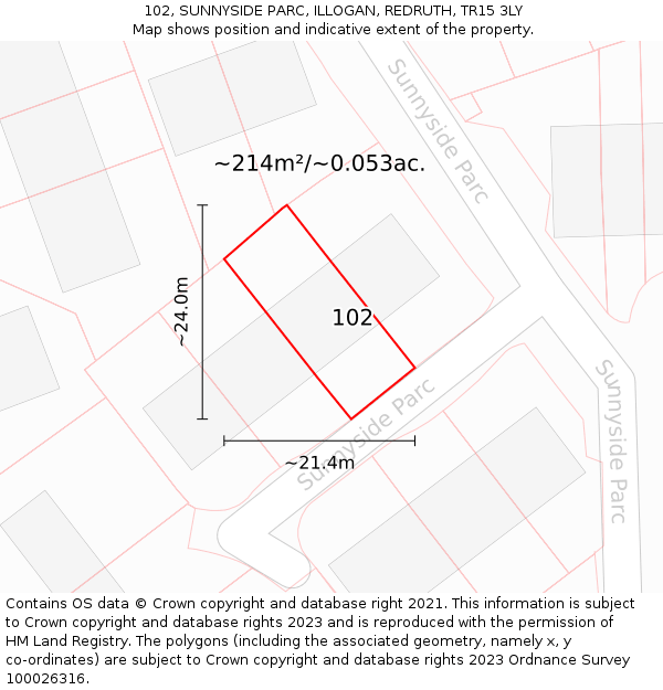 102, SUNNYSIDE PARC, ILLOGAN, REDRUTH, TR15 3LY: Plot and title map