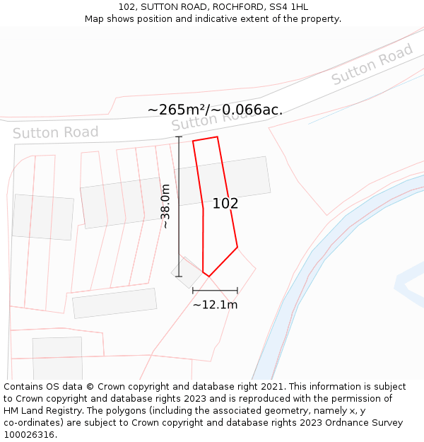 102, SUTTON ROAD, ROCHFORD, SS4 1HL: Plot and title map