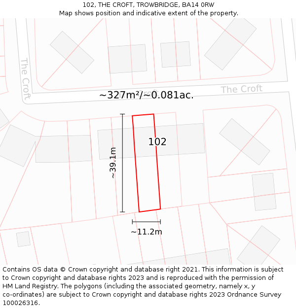 102, THE CROFT, TROWBRIDGE, BA14 0RW: Plot and title map