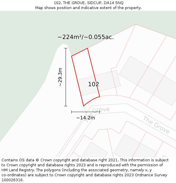 102, THE GROVE, SIDCUP, DA14 5NQ: Plot and title map