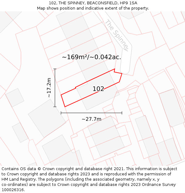 102, THE SPINNEY, BEACONSFIELD, HP9 1SA: Plot and title map