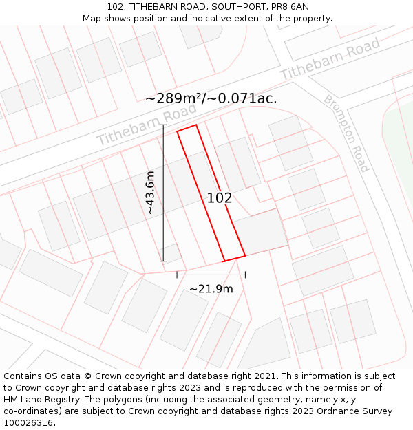 102, TITHEBARN ROAD, SOUTHPORT, PR8 6AN: Plot and title map