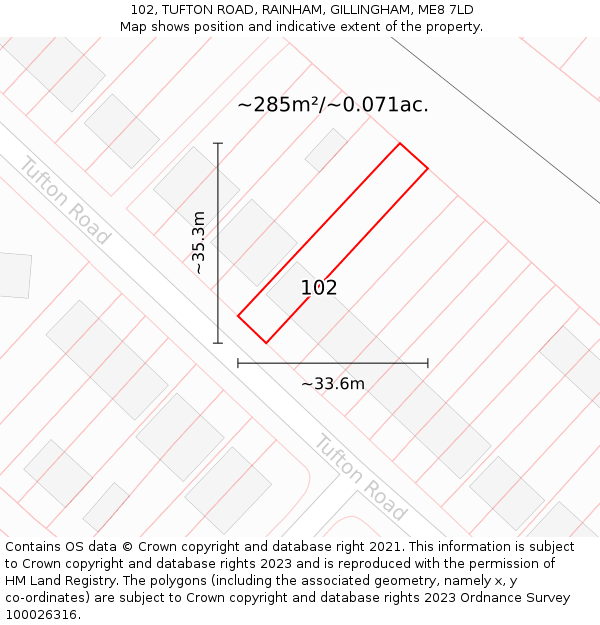 102, TUFTON ROAD, RAINHAM, GILLINGHAM, ME8 7LD: Plot and title map