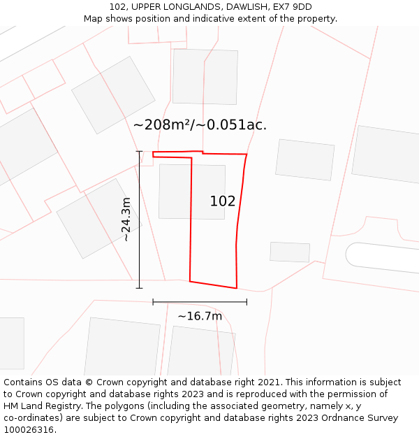 102, UPPER LONGLANDS, DAWLISH, EX7 9DD: Plot and title map