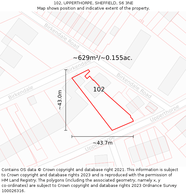 102, UPPERTHORPE, SHEFFIELD, S6 3NE: Plot and title map