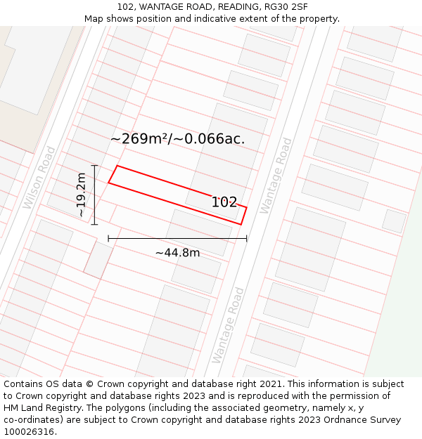 102, WANTAGE ROAD, READING, RG30 2SF: Plot and title map