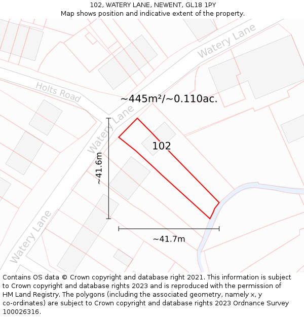 102, WATERY LANE, NEWENT, GL18 1PY: Plot and title map