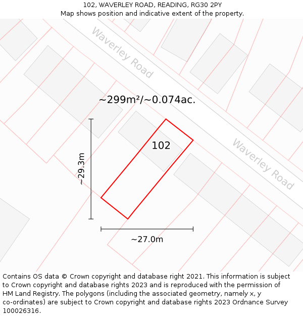 102, WAVERLEY ROAD, READING, RG30 2PY: Plot and title map