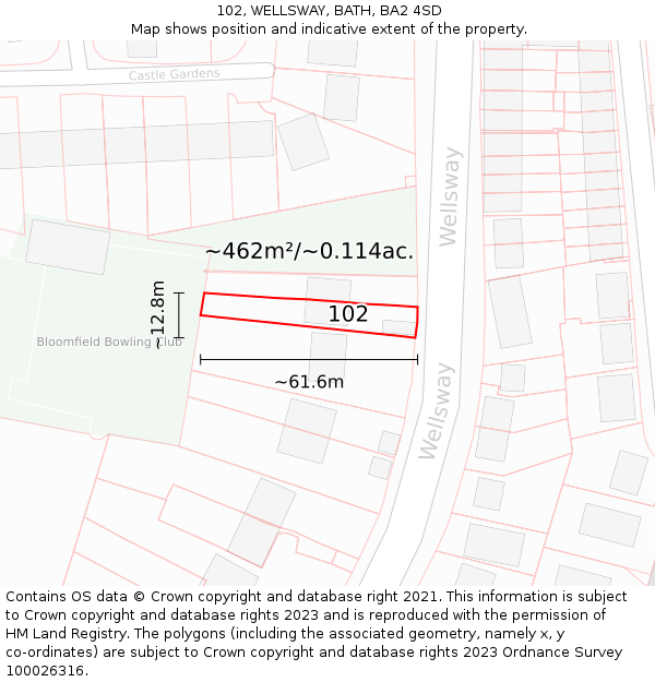 102, WELLSWAY, BATH, BA2 4SD: Plot and title map