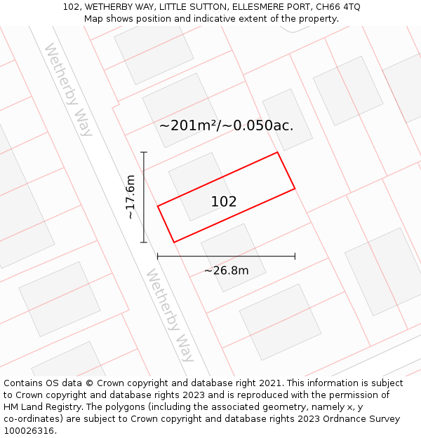 102, WETHERBY WAY, LITTLE SUTTON, ELLESMERE PORT, CH66 4TQ: Plot and title map