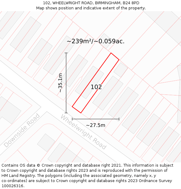 102, WHEELWRIGHT ROAD, BIRMINGHAM, B24 8PD: Plot and title map