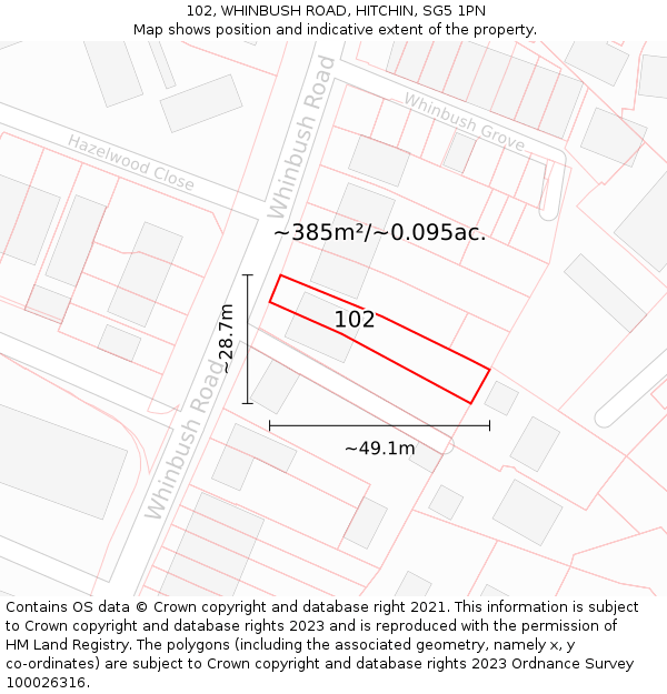102, WHINBUSH ROAD, HITCHIN, SG5 1PN: Plot and title map