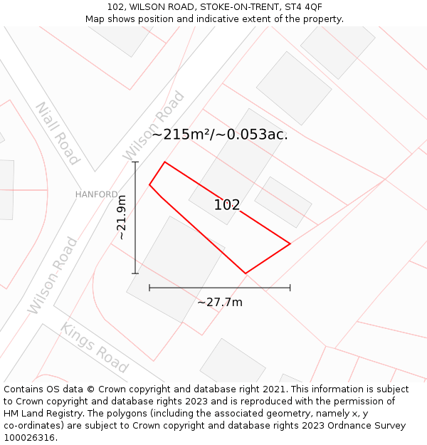 102, WILSON ROAD, STOKE-ON-TRENT, ST4 4QF: Plot and title map