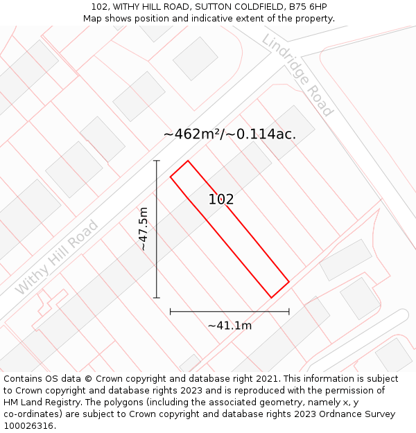 102, WITHY HILL ROAD, SUTTON COLDFIELD, B75 6HP: Plot and title map