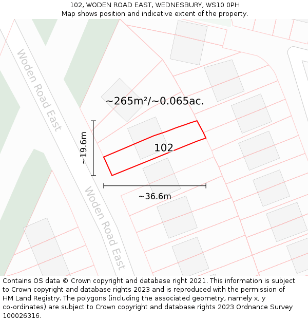 102, WODEN ROAD EAST, WEDNESBURY, WS10 0PH: Plot and title map