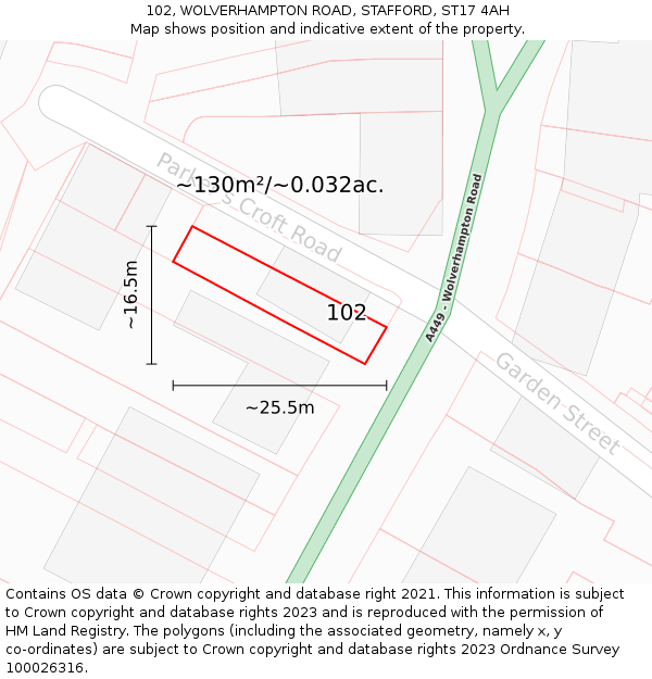 102, WOLVERHAMPTON ROAD, STAFFORD, ST17 4AH: Plot and title map