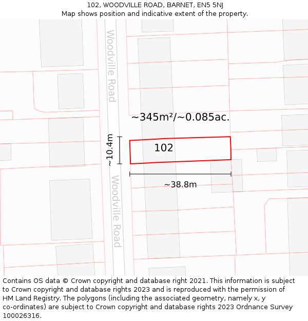 102, WOODVILLE ROAD, BARNET, EN5 5NJ: Plot and title map