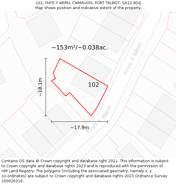 102, YNYS Y WERN, CWMAVON, PORT TALBOT, SA12 9DQ: Plot and title map