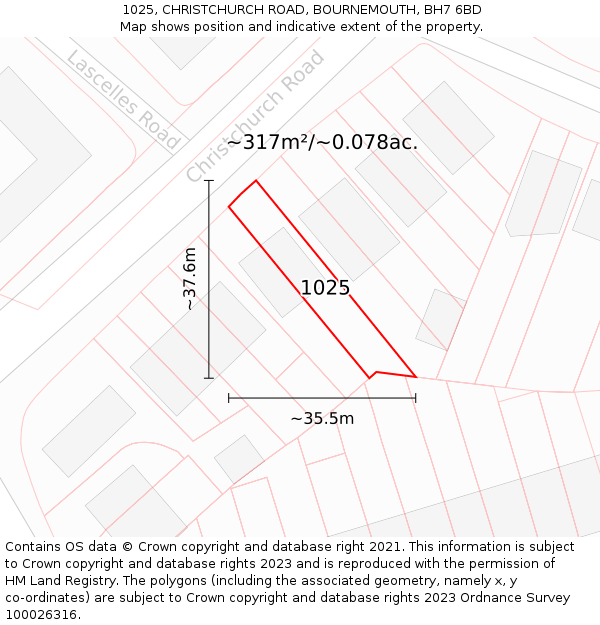 1025, CHRISTCHURCH ROAD, BOURNEMOUTH, BH7 6BD: Plot and title map