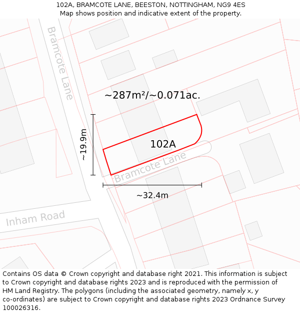 102A, BRAMCOTE LANE, BEESTON, NOTTINGHAM, NG9 4ES: Plot and title map