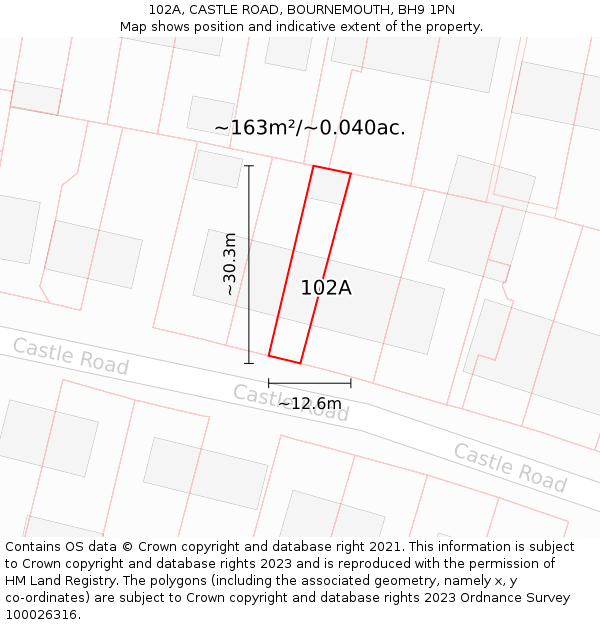 102A, CASTLE ROAD, BOURNEMOUTH, BH9 1PN: Plot and title map