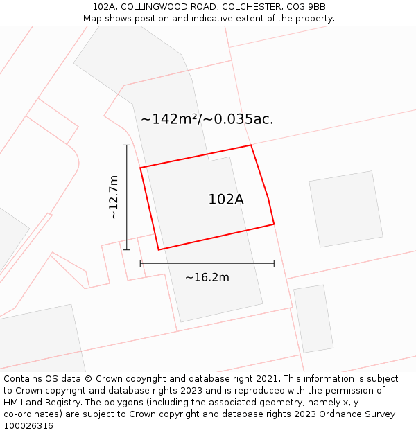 102A, COLLINGWOOD ROAD, COLCHESTER, CO3 9BB: Plot and title map