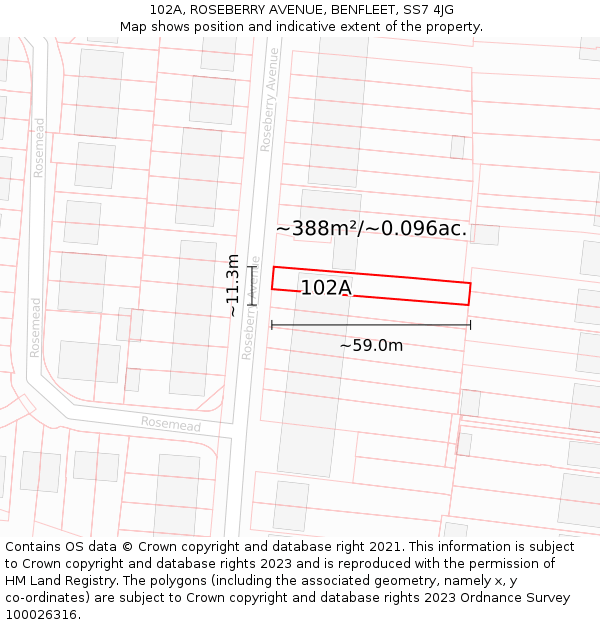 102A, ROSEBERRY AVENUE, BENFLEET, SS7 4JG: Plot and title map
