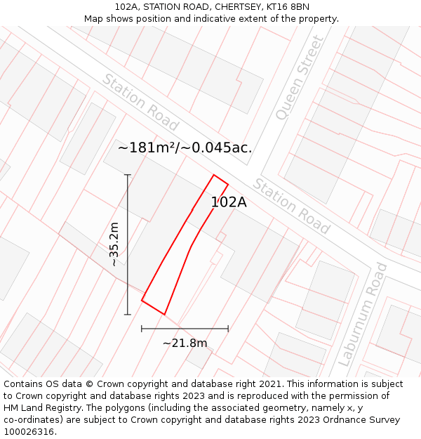 102A, STATION ROAD, CHERTSEY, KT16 8BN: Plot and title map