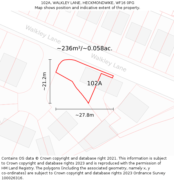 102A, WALKLEY LANE, HECKMONDWIKE, WF16 0PG: Plot and title map