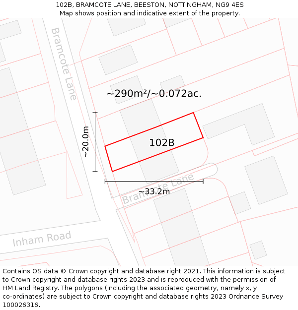 102B, BRAMCOTE LANE, BEESTON, NOTTINGHAM, NG9 4ES: Plot and title map