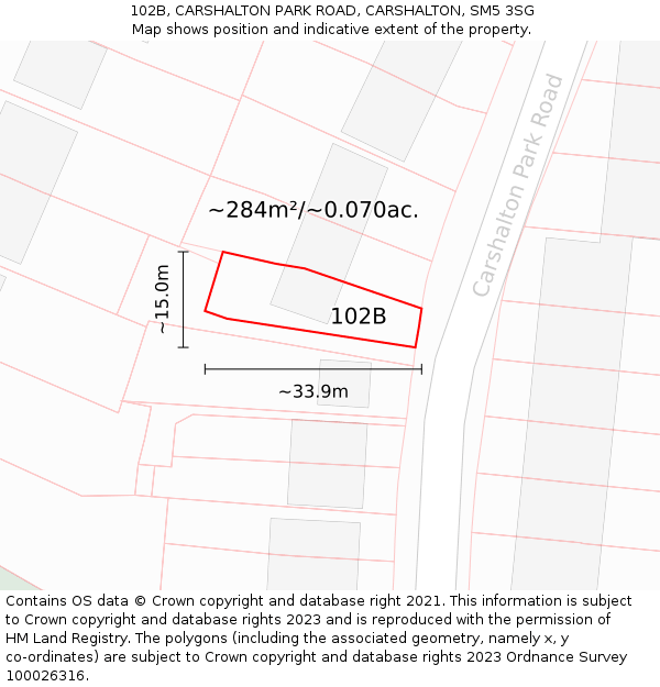 102B, CARSHALTON PARK ROAD, CARSHALTON, SM5 3SG: Plot and title map