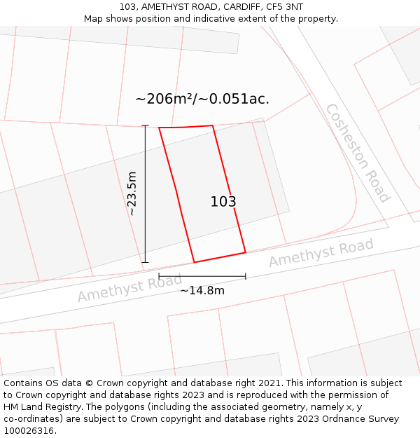 103, AMETHYST ROAD, CARDIFF, CF5 3NT: Plot and title map
