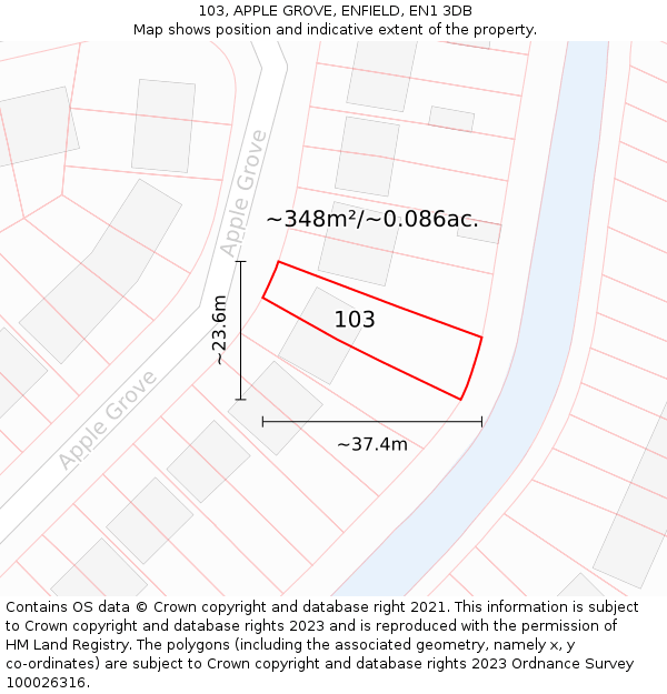 103, APPLE GROVE, ENFIELD, EN1 3DB: Plot and title map