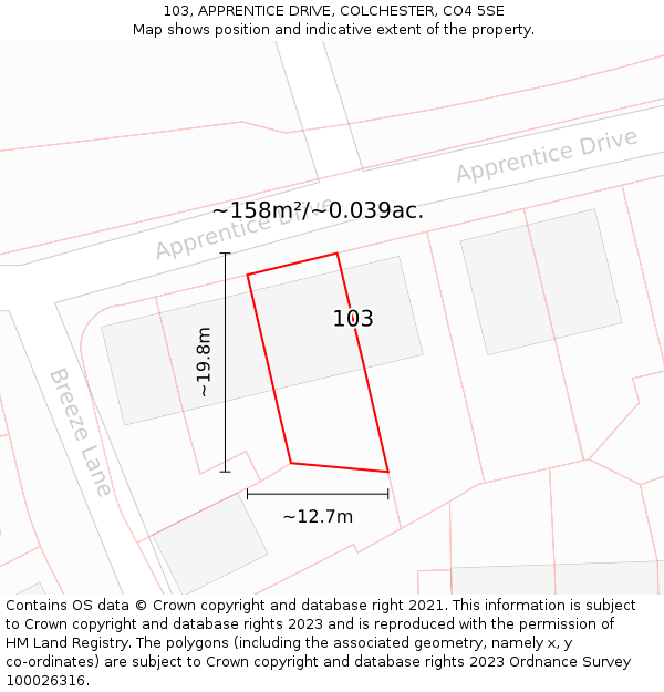 103, APPRENTICE DRIVE, COLCHESTER, CO4 5SE: Plot and title map
