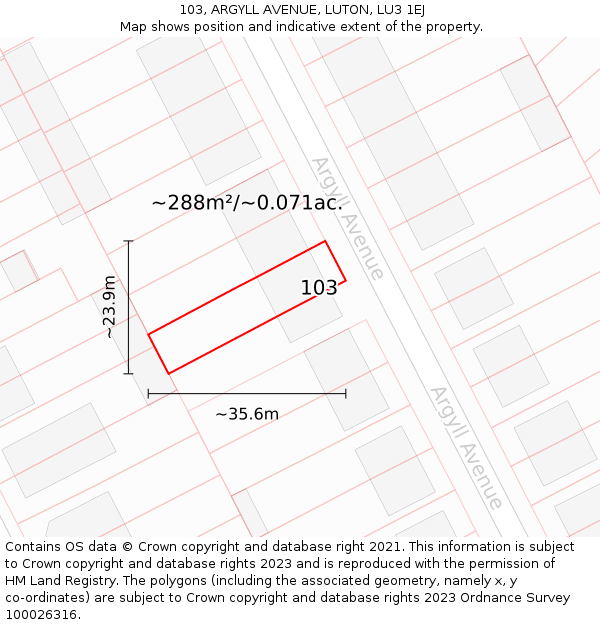 103, ARGYLL AVENUE, LUTON, LU3 1EJ: Plot and title map